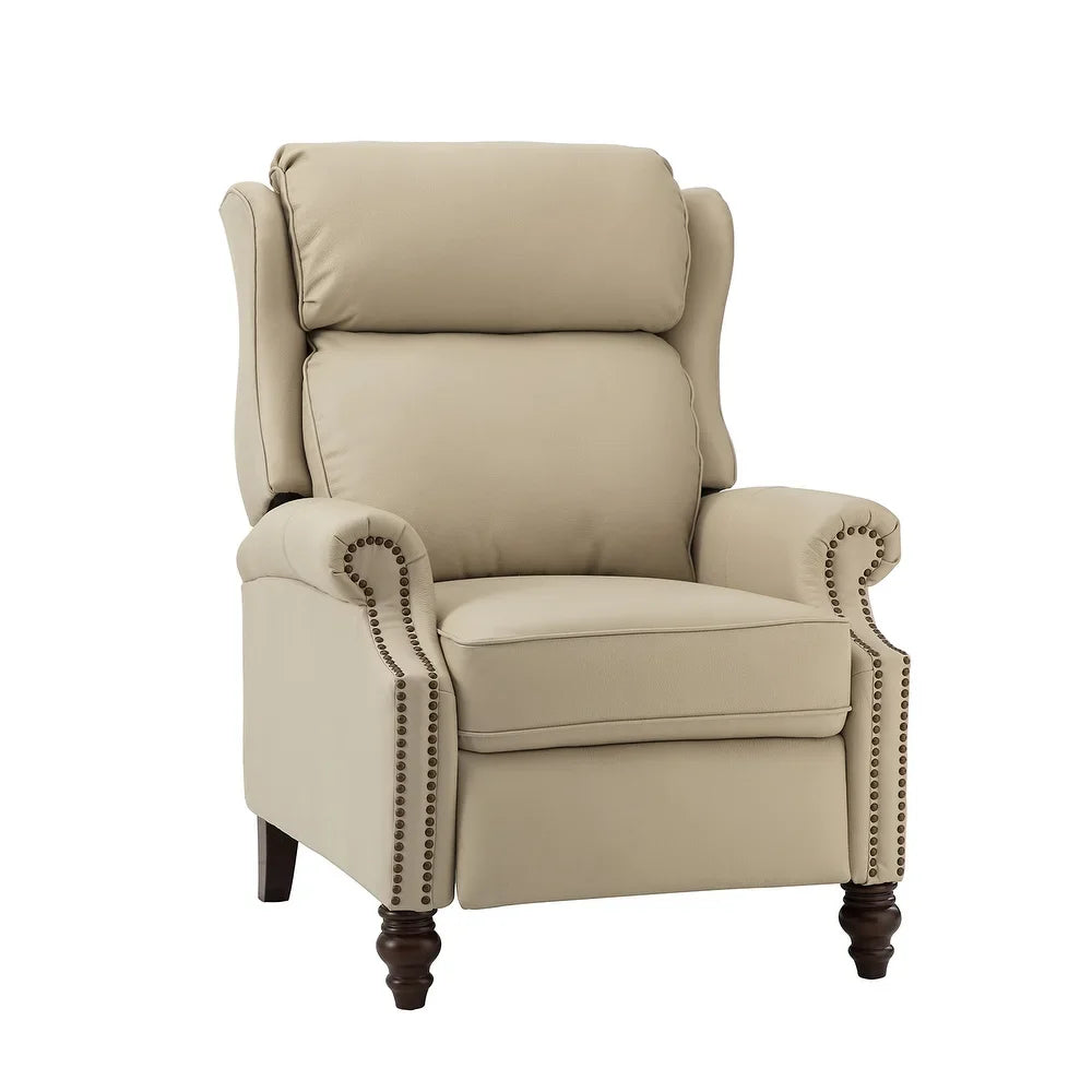 Noëmon Genuine Leather Recliner with Nailhead Trims