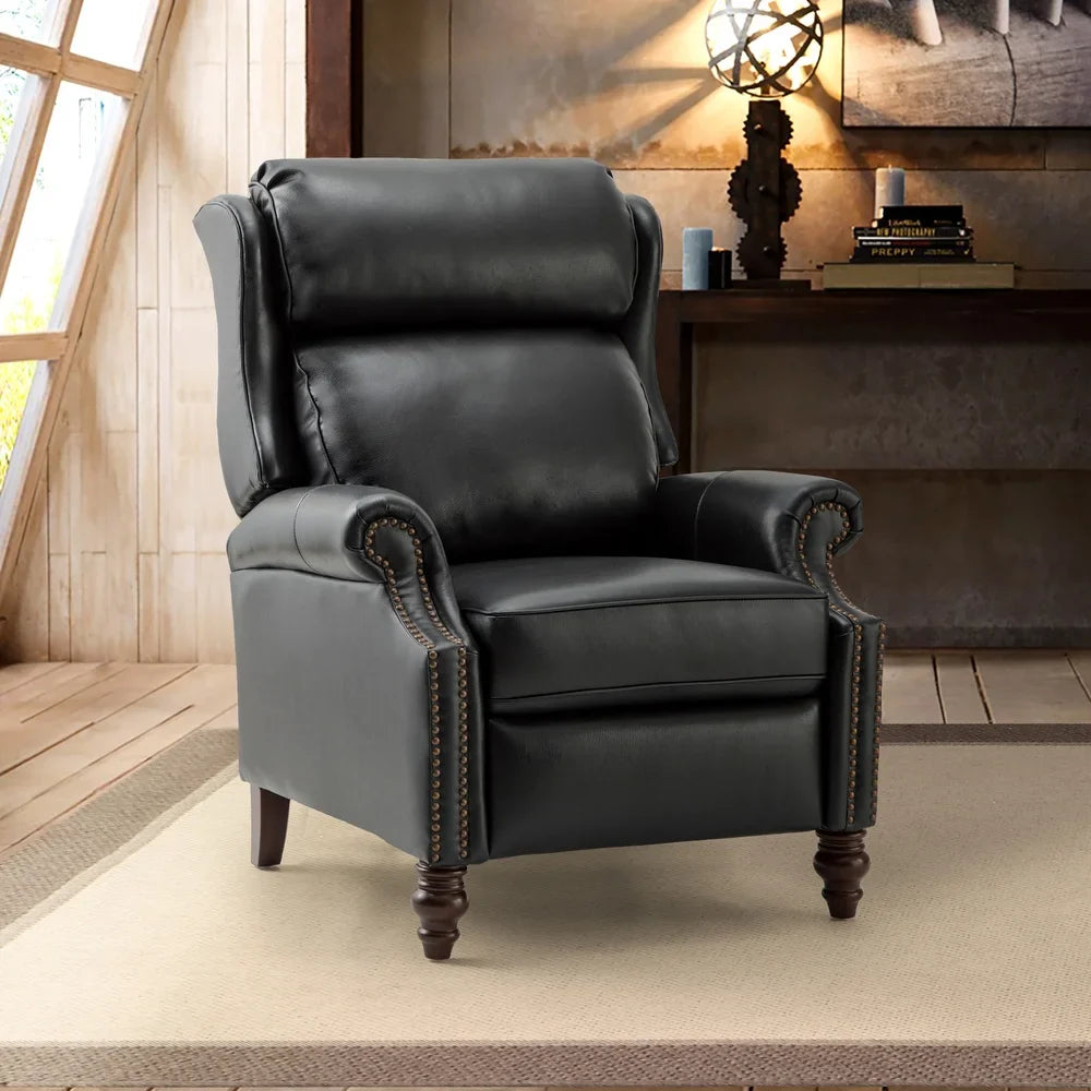 Noëmon Genuine Leather Recliner with Nailhead Trims