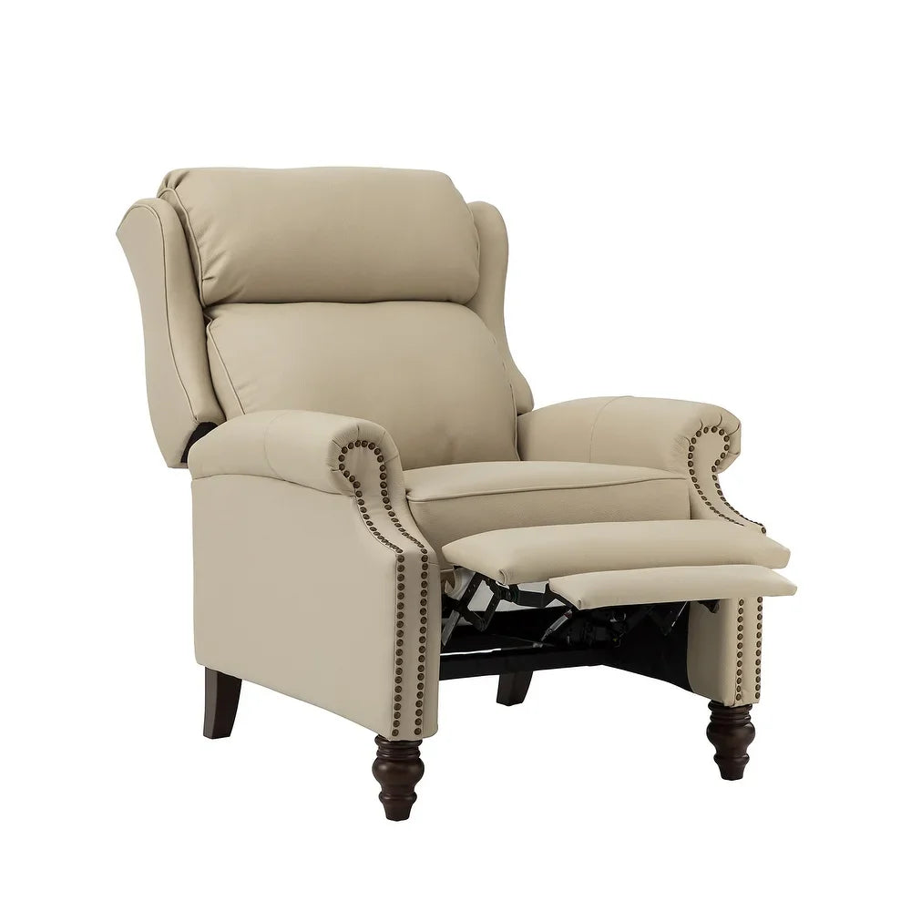 Noëmon Genuine Leather Recliner with Nailhead Trims