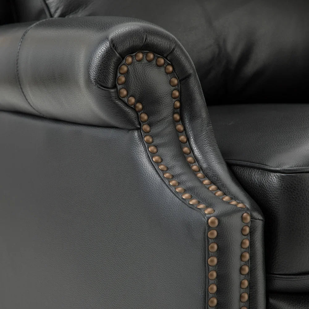 Noëmon Genuine Leather Recliner with Nailhead Trims