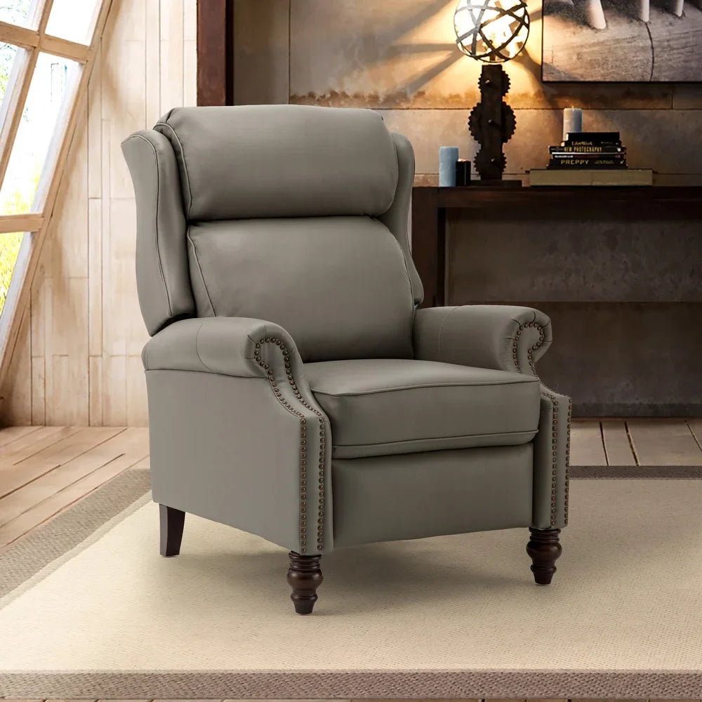 Noëmon Genuine Leather Recliner with Nailhead Trims