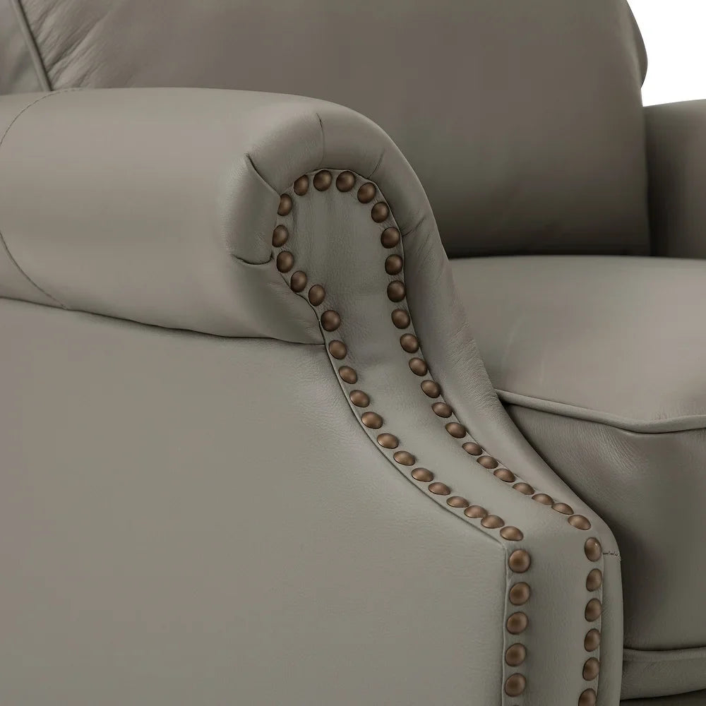 Noëmon Genuine Leather Recliner with Nailhead Trims