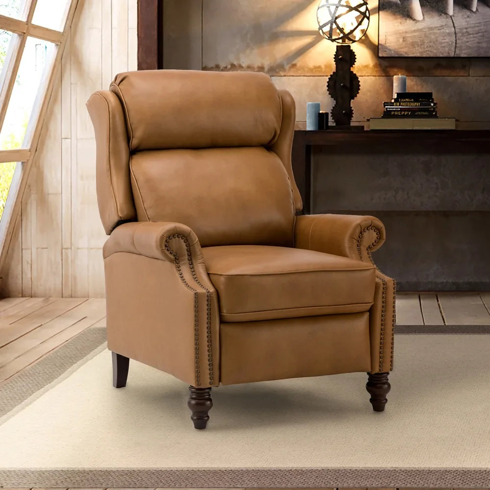 Noëmon Genuine Leather Recliner with Nailhead Trims