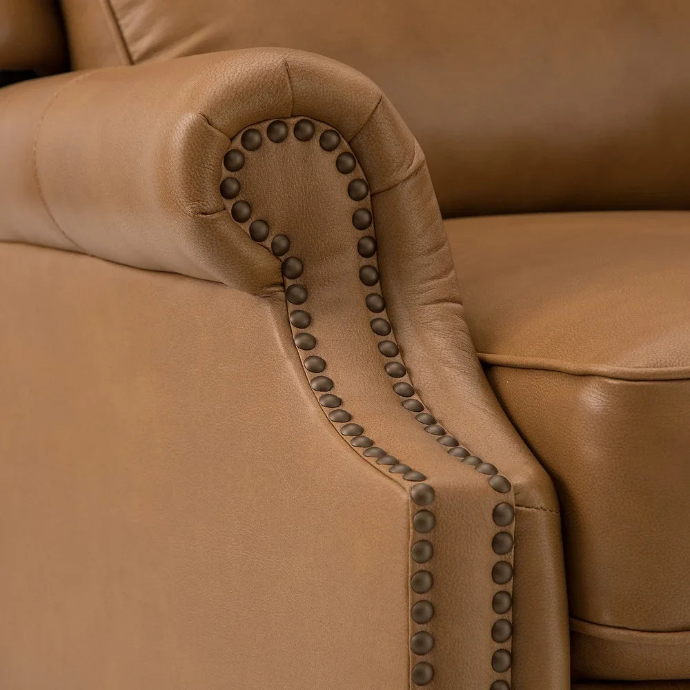 Noëmon Genuine Leather Recliner with Nailhead Trims