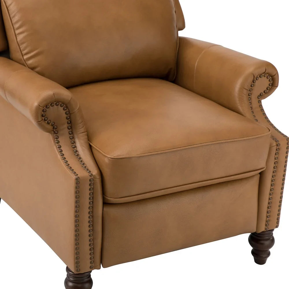 Noëmon Genuine Leather Recliner with Nailhead Trims