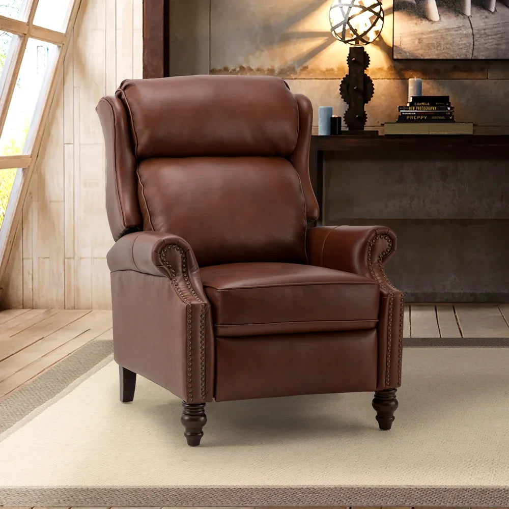 Noëmon Genuine Leather Recliner with Nailhead Trims