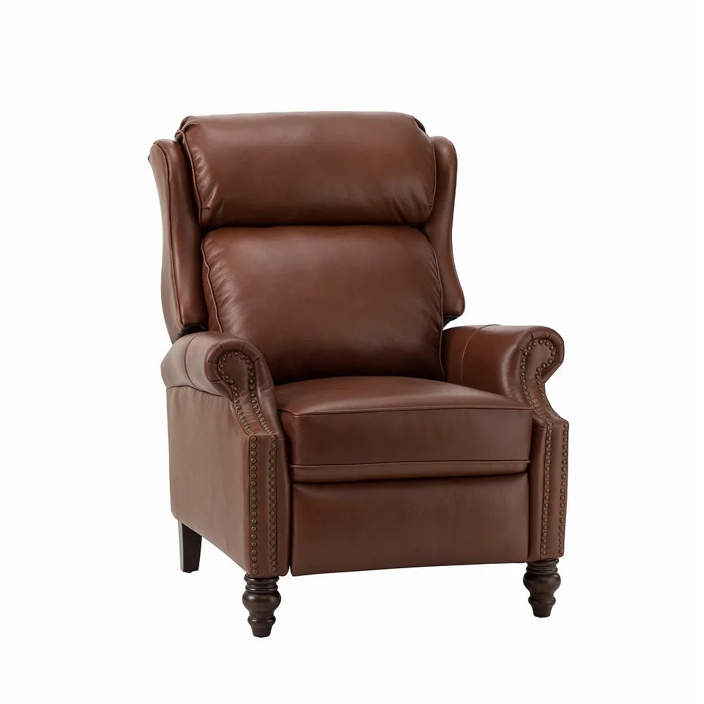 Noëmon Genuine Leather Recliner with Nailhead Trims