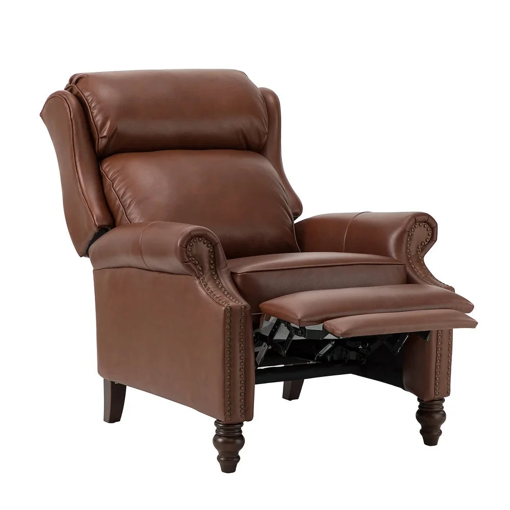 Noëmon Genuine Leather Recliner with Nailhead Trims