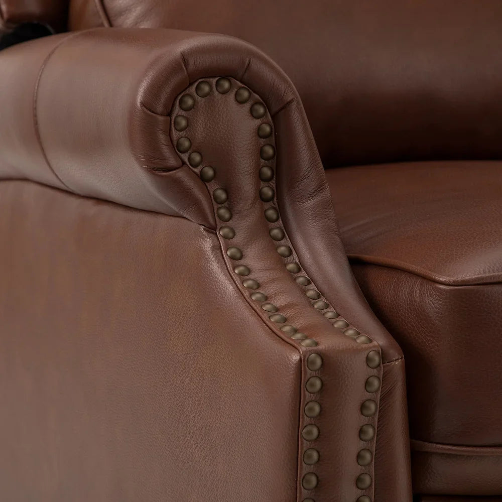 Noëmon Genuine Leather Recliner with Nailhead Trims