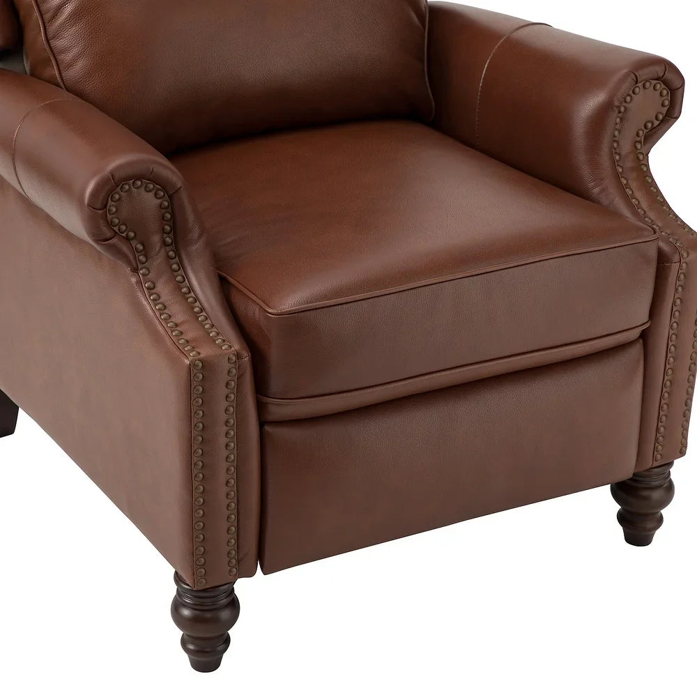 Noëmon Genuine Leather Recliner with Nailhead Trims