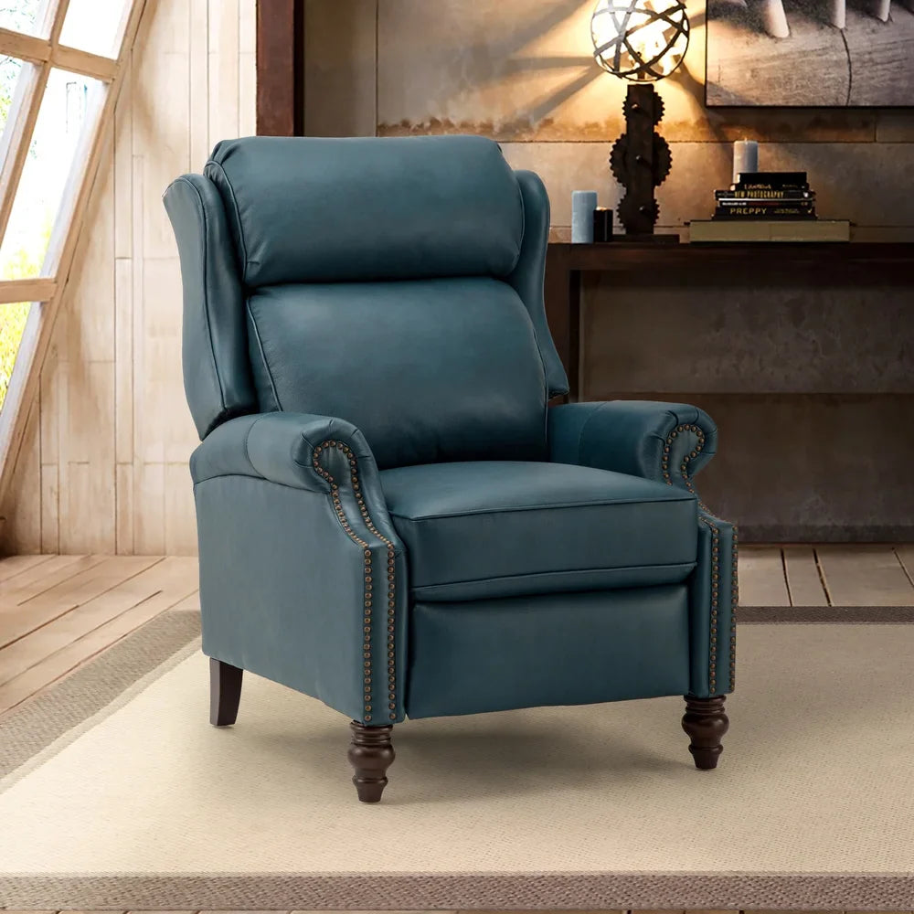 Noëmon Genuine Leather Recliner with Nailhead Trims