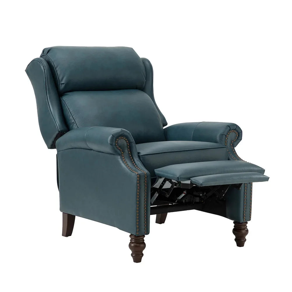 Noëmon Genuine Leather Recliner with Nailhead Trims