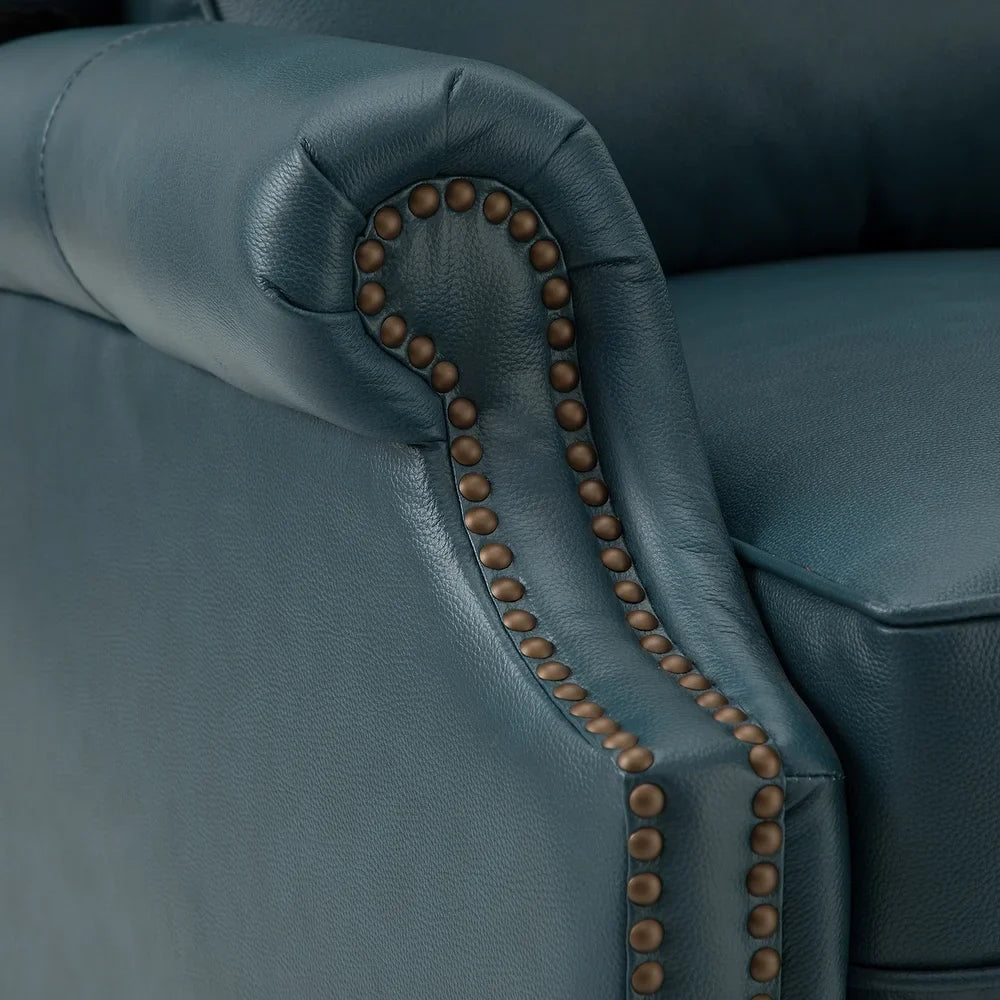Noëmon Genuine Leather Recliner with Nailhead Trims