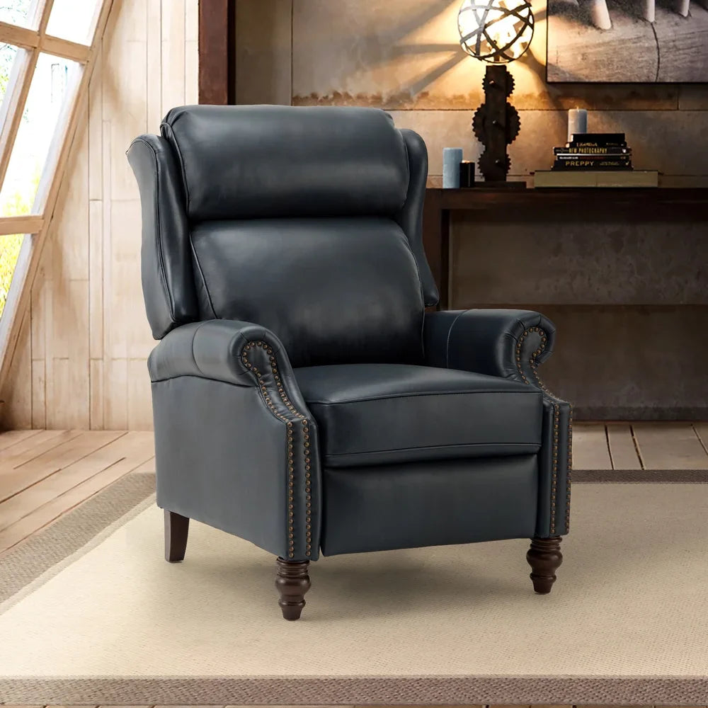 Noëmon Genuine Leather Recliner with Nailhead Trims