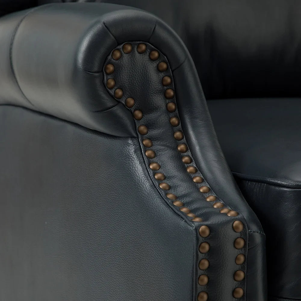 Noëmon Genuine Leather Recliner with Nailhead Trims