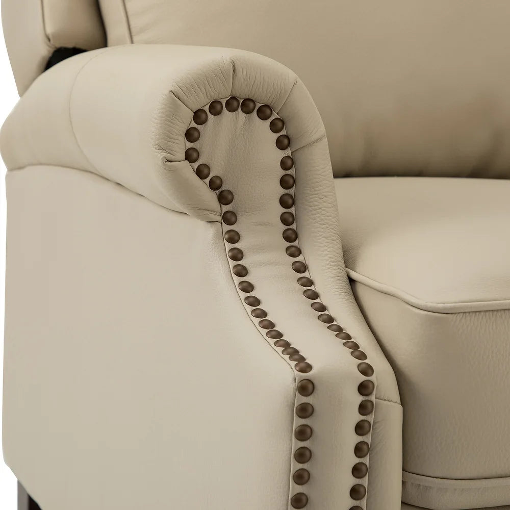 Noëmon Genuine Leather Recliner with Nailhead Trims