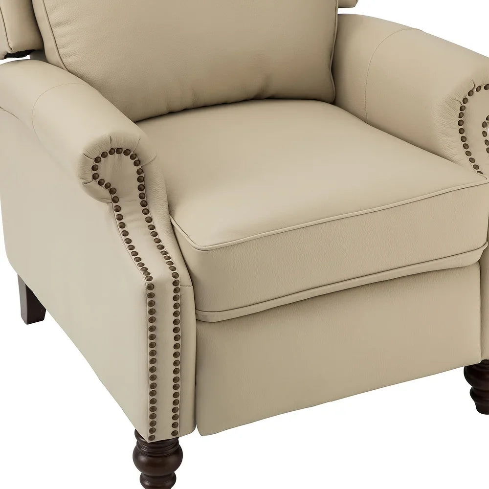Noëmon Genuine Leather Recliner with Nailhead Trims
