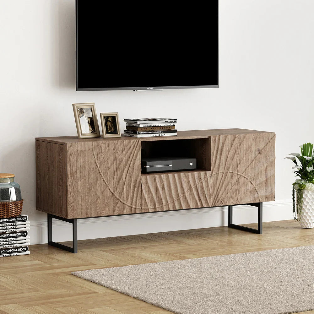 Oliver Contemporary Wooden 65" TV Stand with Carving Design