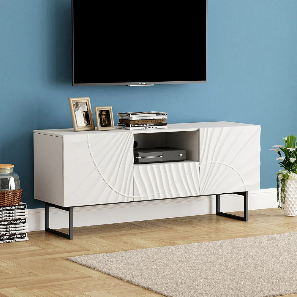 Oliver Contemporary Wooden 65" TV Stand with Carving Design