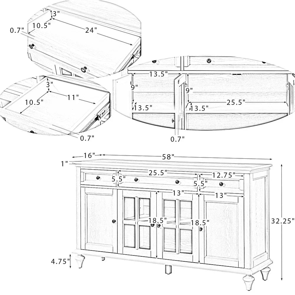 Oswaldo Traditional 58'' Wide 3 Drawer Sideboard with 4 Doors