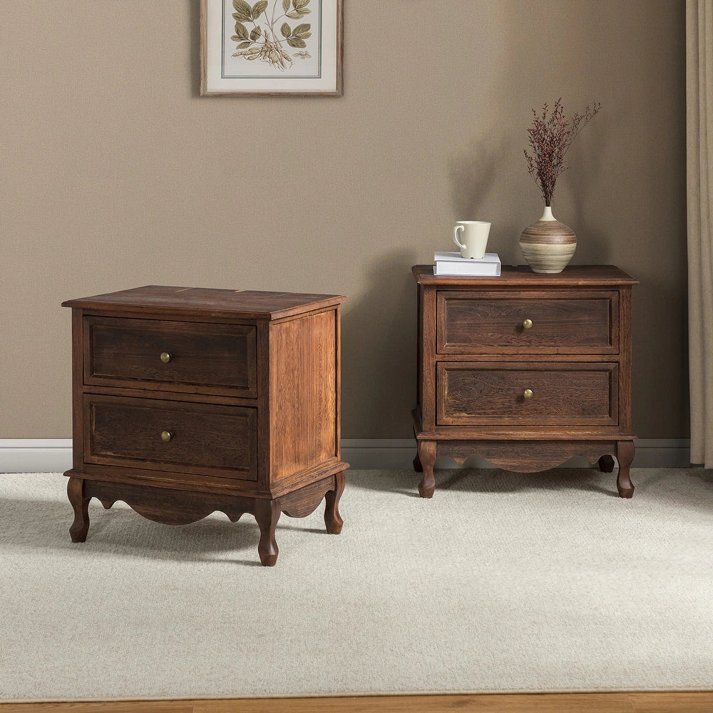 Pallantium 2 Drawer Wood Multifunctional Nightstand Set of 2