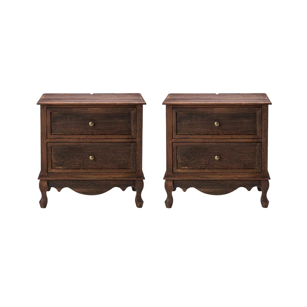 Pallantium 2 Drawer Wood Multifunctional Nightstand Set of 2