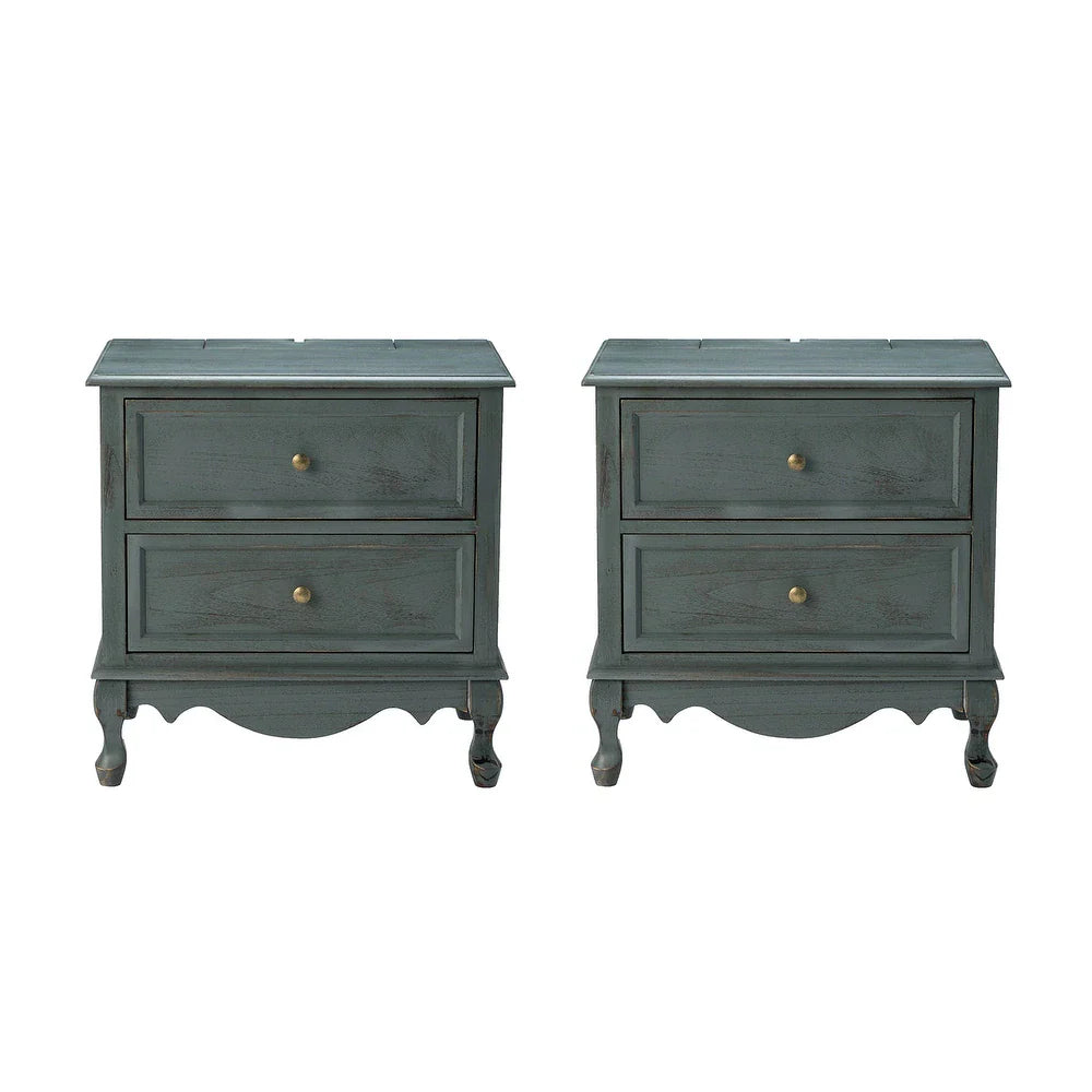 Pallantium 2 Drawer Wood Multifunctional Nightstand Set of 2