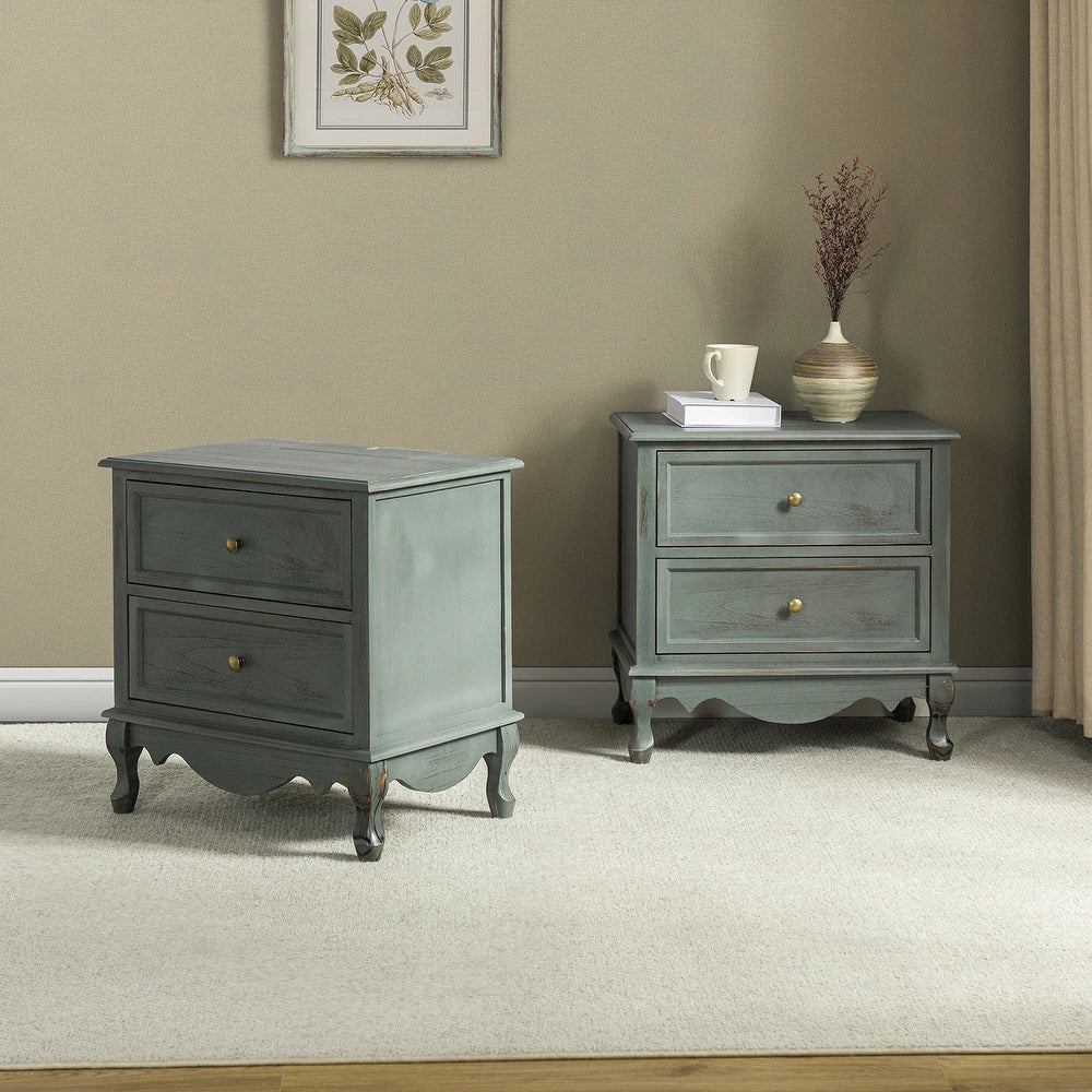 Pallantium 2 Drawer Wood Multifunctional Nightstand Set of 2