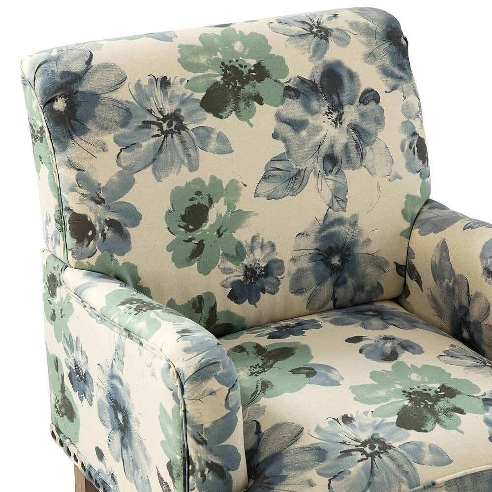 Geltrude Traditonal Floral Fabric Design Upholstered Accent Armchair with Turned Legs