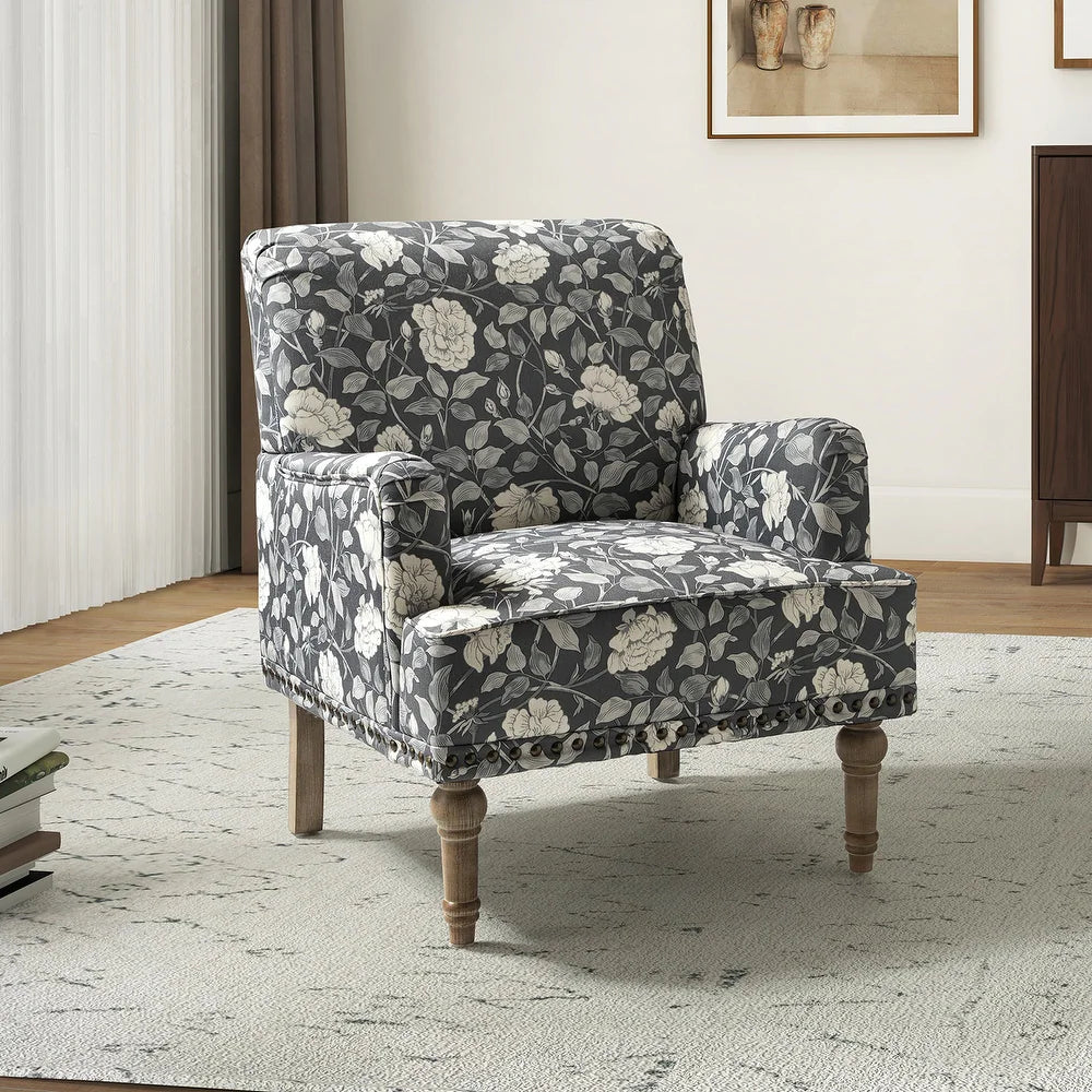 Geltrude Traditonal Floral Fabric Design Upholstered Accent Armchair with Turned Legs