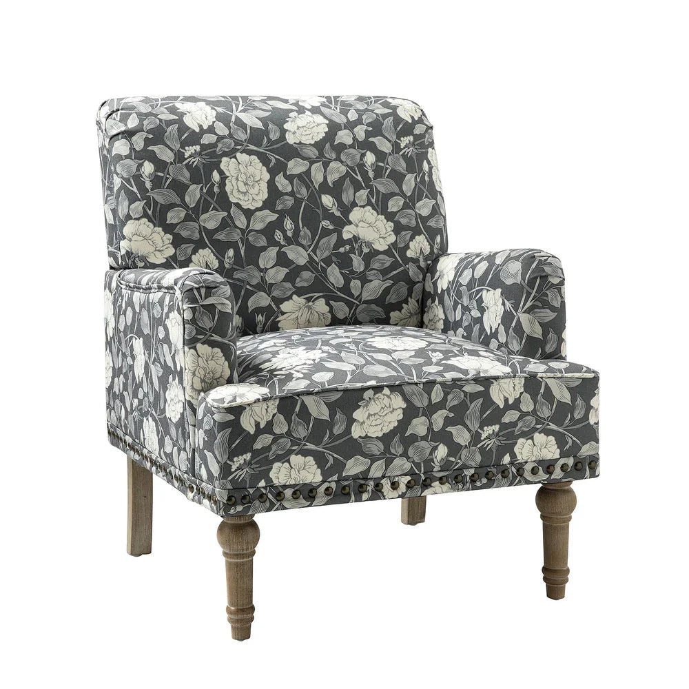 Geltrude Traditonal Floral Fabric Design Upholstered Accent Armchair with Turned Legs