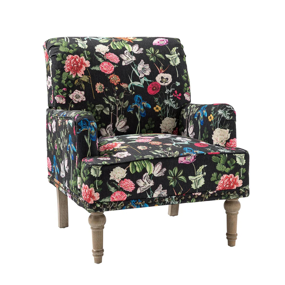 Geltrude Traditonal Floral Fabric Design Upholstered Accent Armchair with Turned Legs