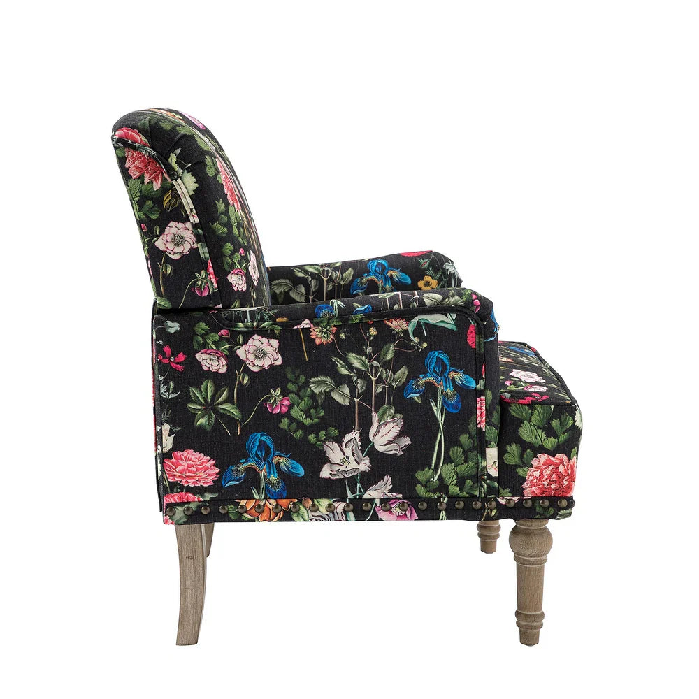 Geltrude Traditonal Floral Fabric Design Upholstered Accent Armchair with Turned Legs