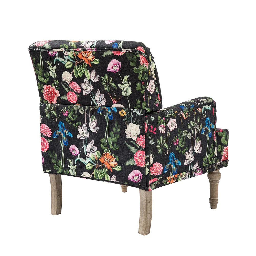 Geltrude Traditonal Floral Fabric Design Upholstered Accent Armchair with Turned Legs