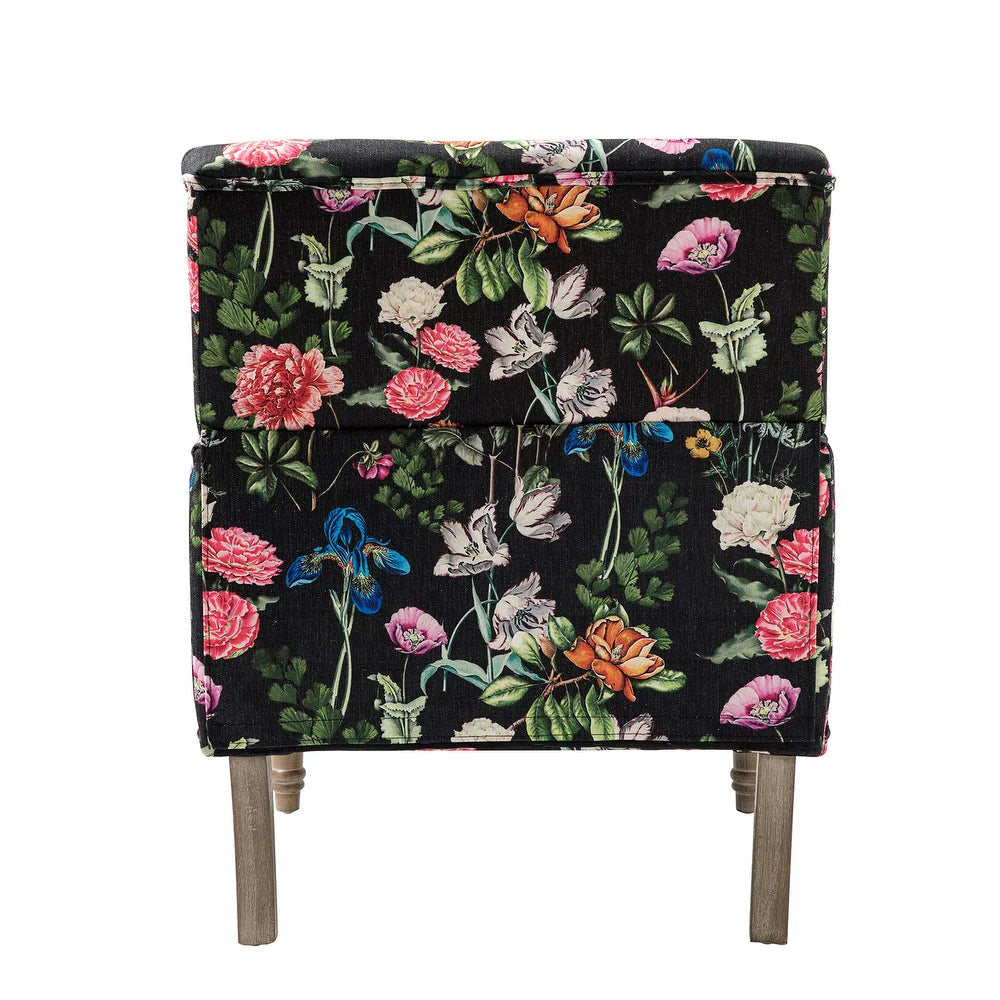 Geltrude Traditonal Floral Fabric Design Upholstered Accent Armchair with Turned Legs