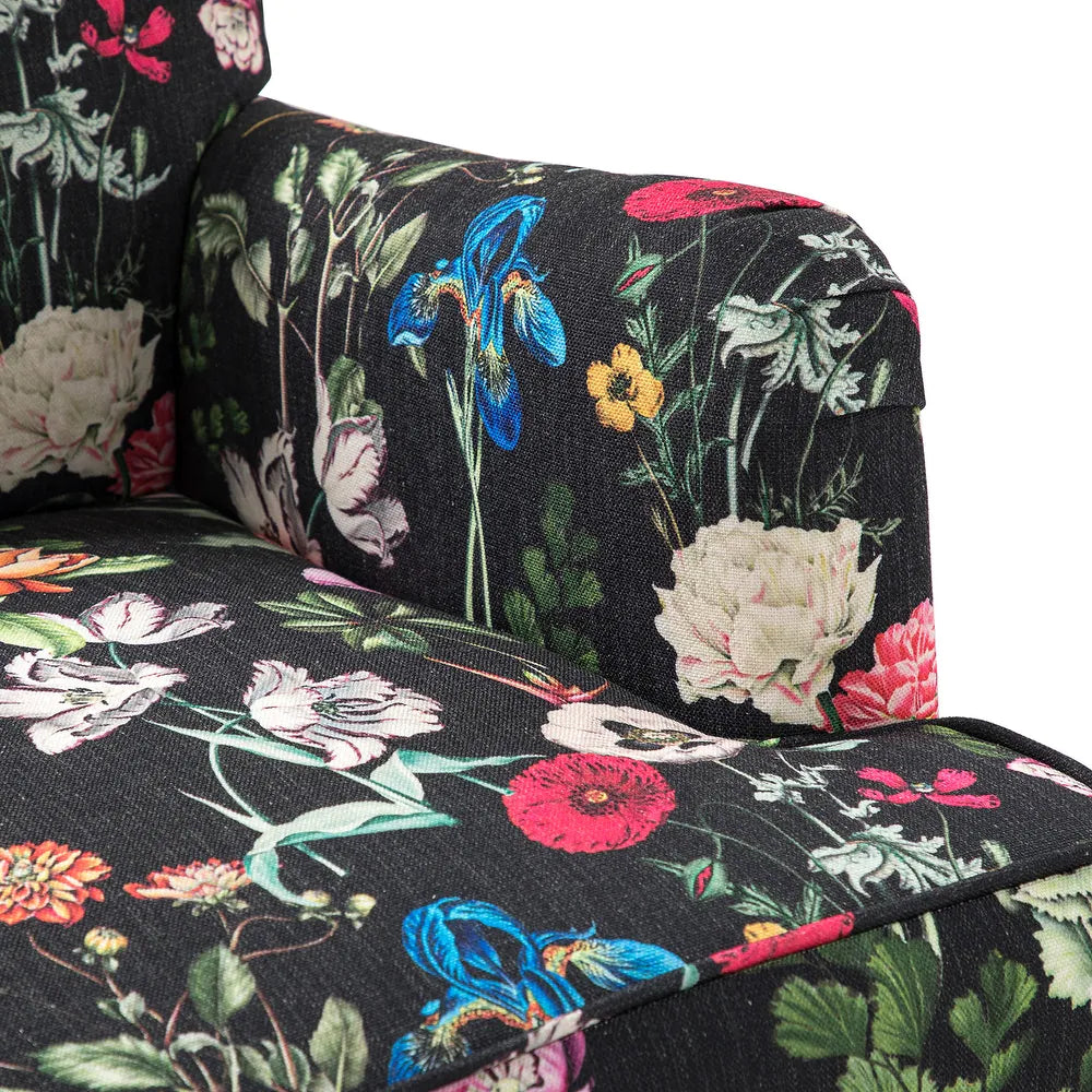 Geltrude Traditonal Floral Fabric Design Upholstered Accent Armchair with Turned Legs