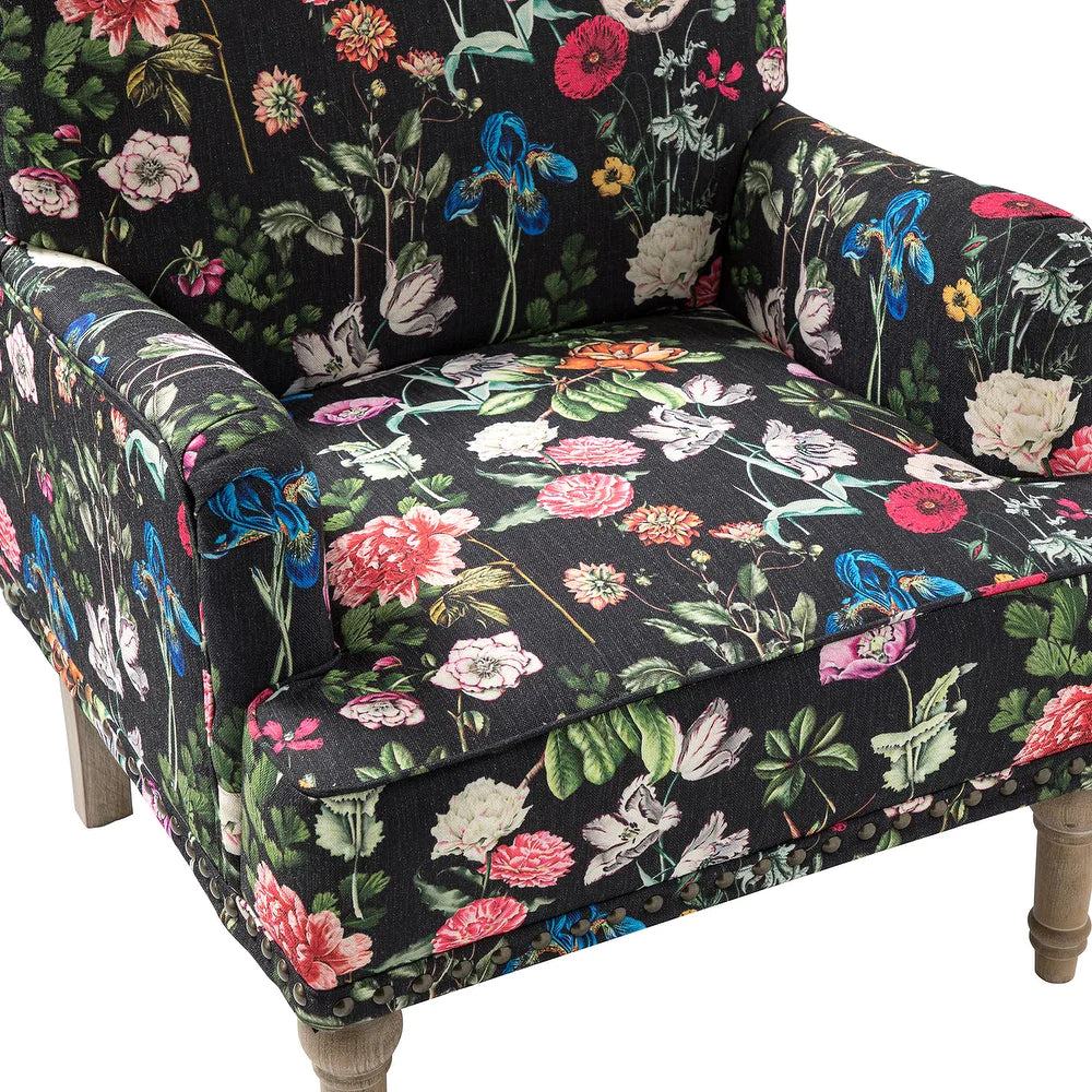 Geltrude Traditonal Floral Fabric Design Upholstered Accent Armchair with Turned Legs