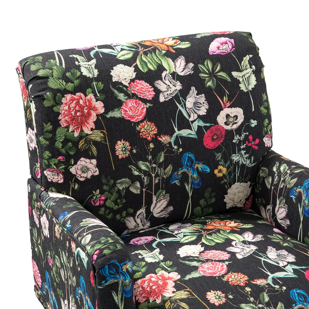 Geltrude Traditonal Floral Fabric Design Upholstered Accent Armchair with Turned Legs