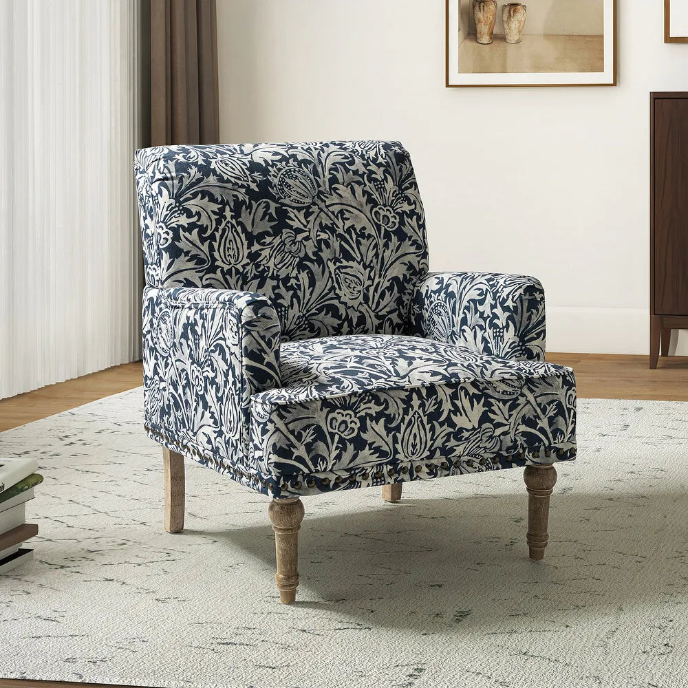 Geltrude Traditonal Floral Fabric Design Upholstered Accent Armchair with Turned Legs