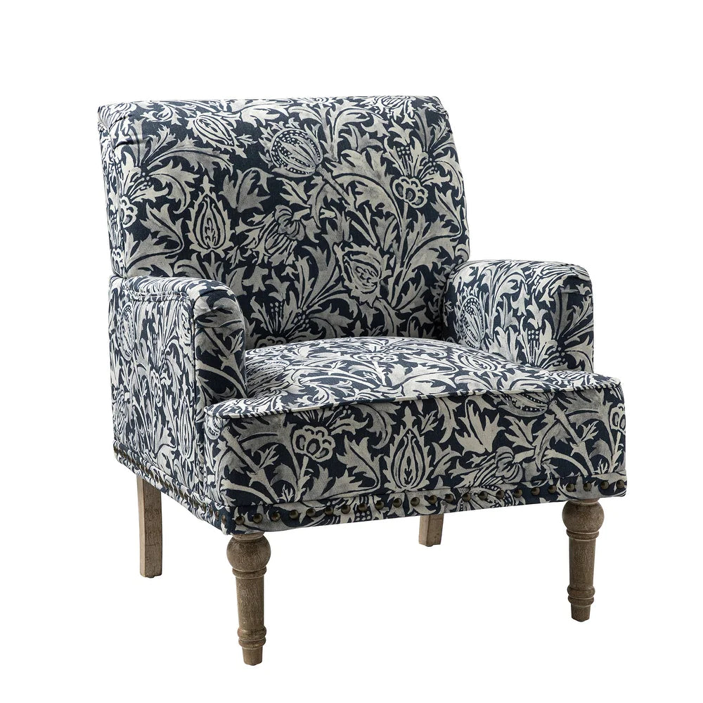 Geltrude Traditonal Floral Fabric Design Upholstered Accent Armchair with Turned Legs