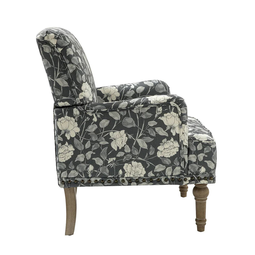 Geltrude Traditonal Floral Fabric Design Upholstered Accent Armchair with Turned Legs