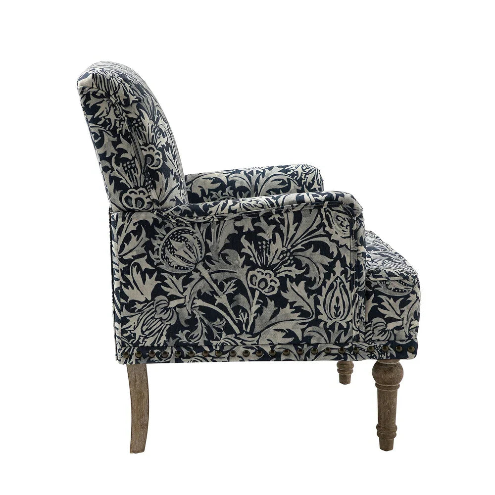 Geltrude Traditonal Floral Fabric Design Upholstered Accent Armchair with Turned Legs