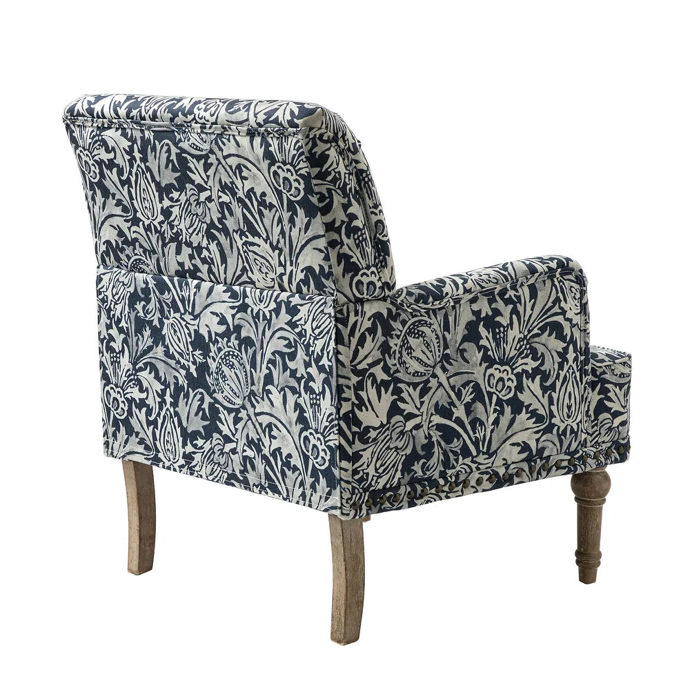 Geltrude Traditonal Floral Fabric Design Upholstered Accent Armchair with Turned Legs