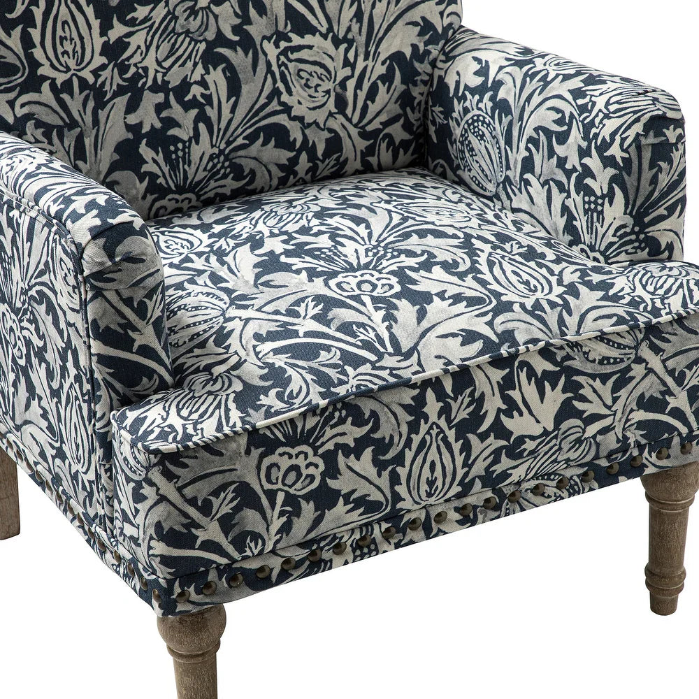 Geltrude Traditonal Floral Fabric Design Upholstered Accent Armchair with Turned Legs