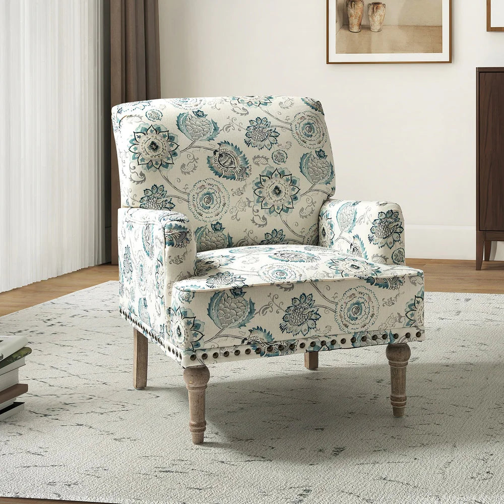 Geltrude Traditonal Floral Fabric Design Upholstered Accent Armchair with Turned Legs