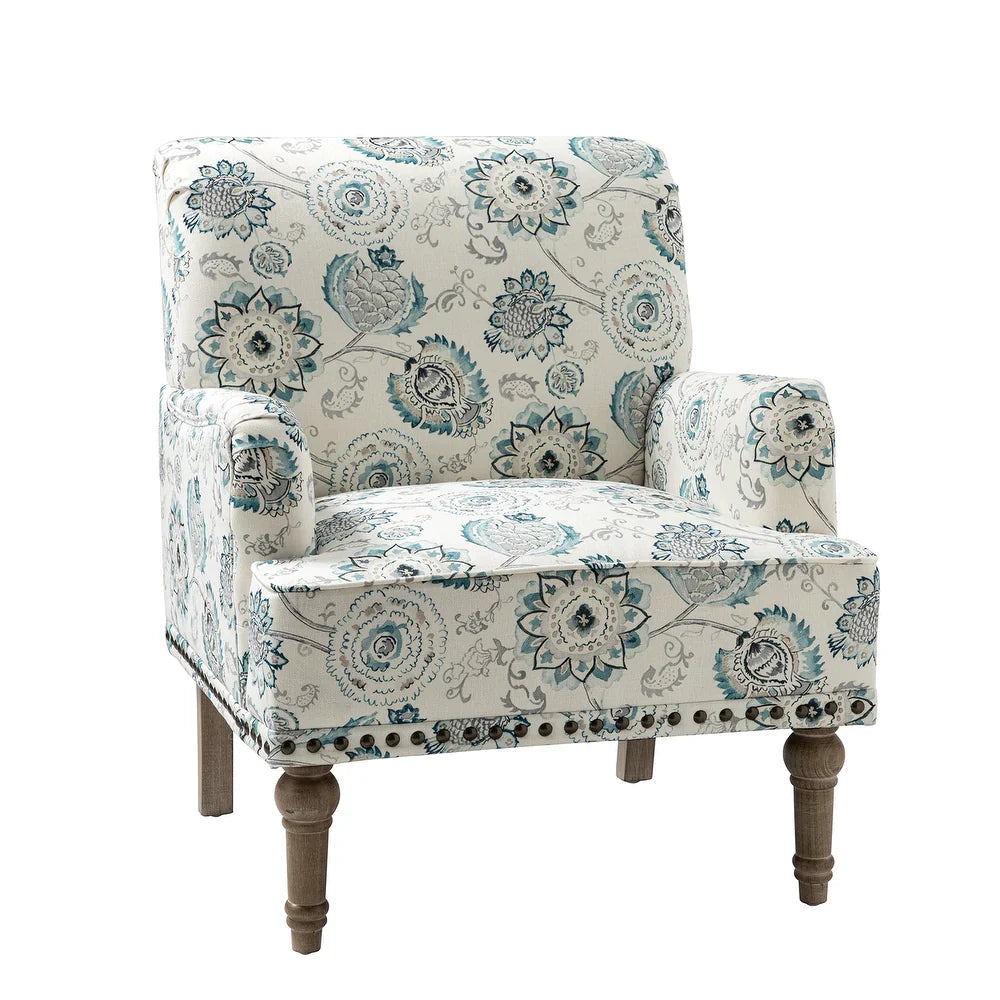 Geltrude Traditonal Floral Fabric Design Upholstered Accent Armchair with Turned Legs