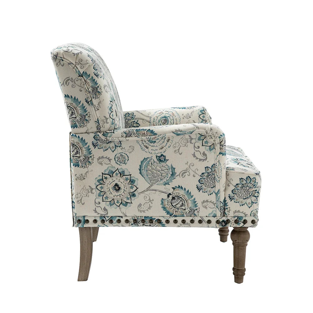 Geltrude Traditonal Floral Fabric Design Upholstered Accent Armchair with Turned Legs