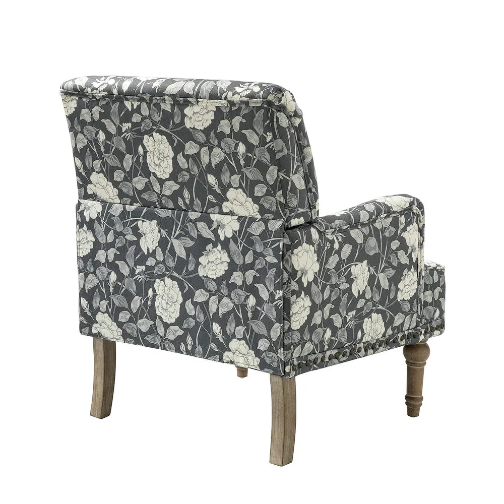 Geltrude Traditonal Floral Fabric Design Upholstered Accent Armchair with Turned Legs