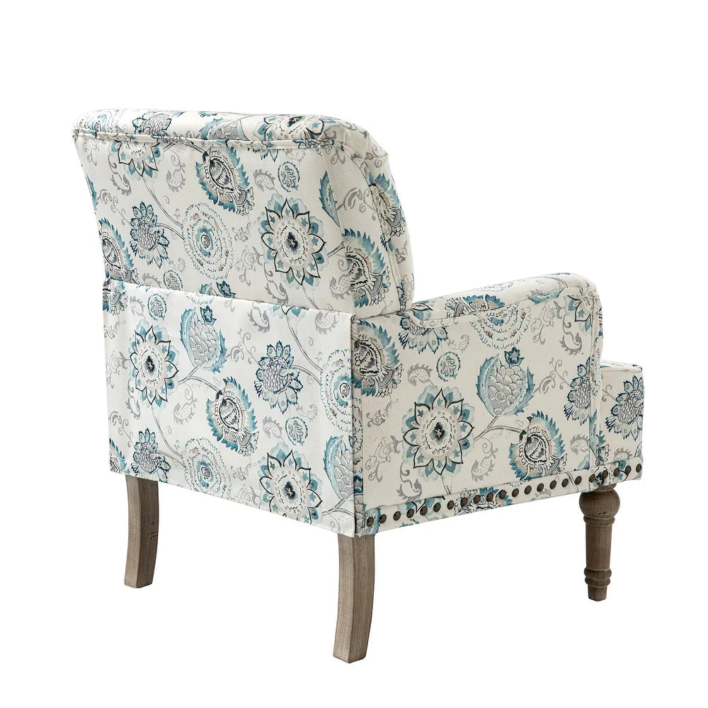 Geltrude Traditonal Floral Fabric Design Upholstered Accent Armchair with Turned Legs