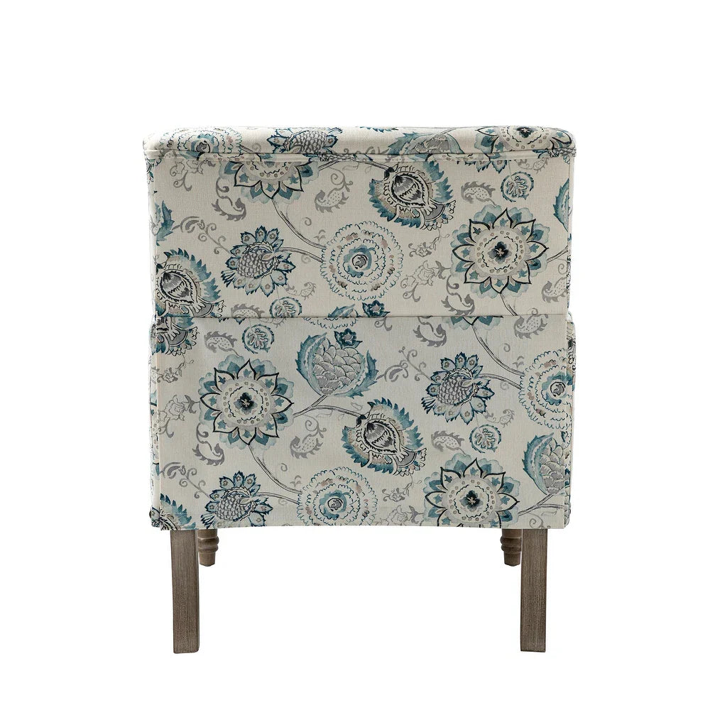 Geltrude Traditonal Floral Fabric Design Upholstered Accent Armchair with Turned Legs